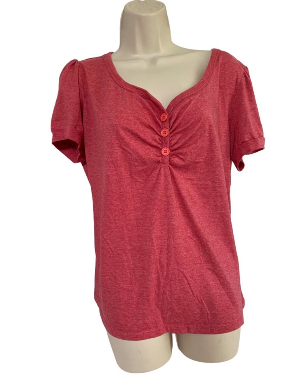 Vintage y2k Mossimo Supply Co Womens Size 16W 18W Red Henley shirt Top Short Sle